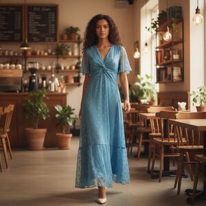 Lipsy London Blue High-Low Maxi Dress with Flutter Sleeves Blue UK 10/US 6